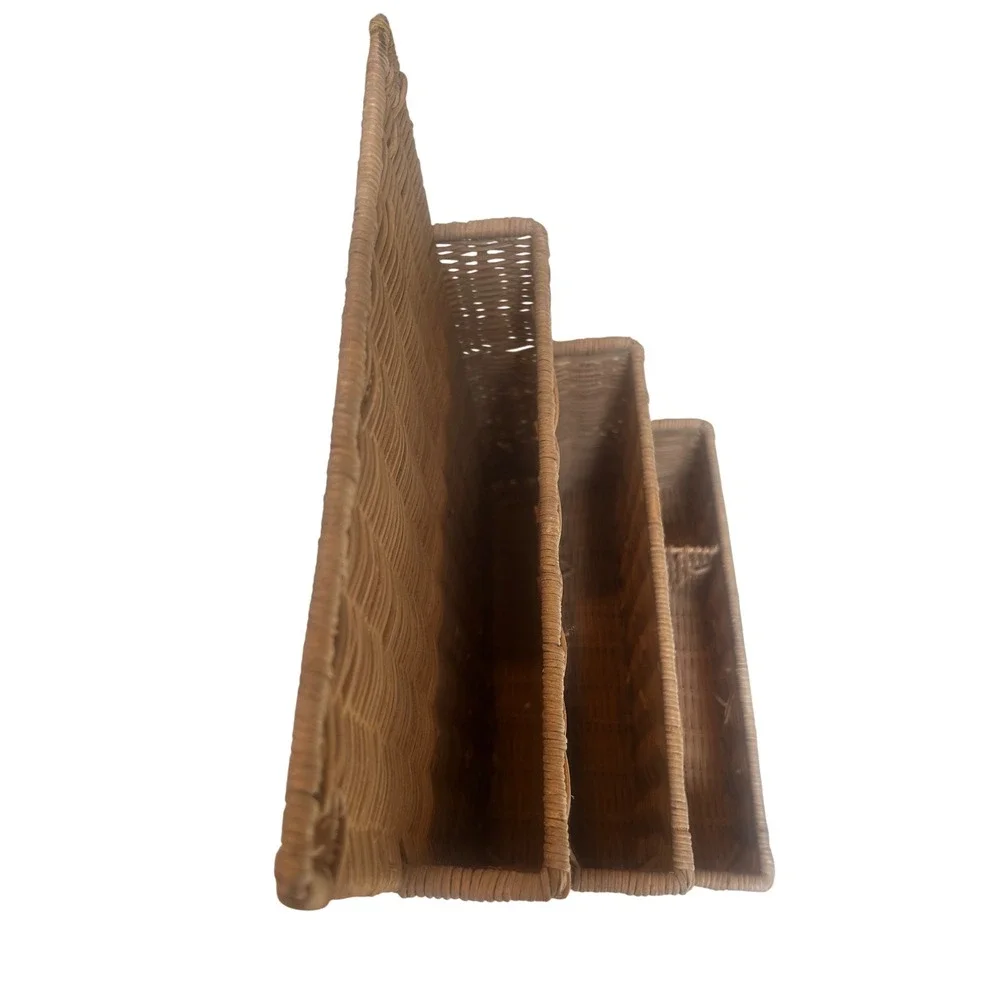 Woven Wicker Wall Hanging Mail Organizer 3 Tier Tiered Desk Sorter Boho Brown